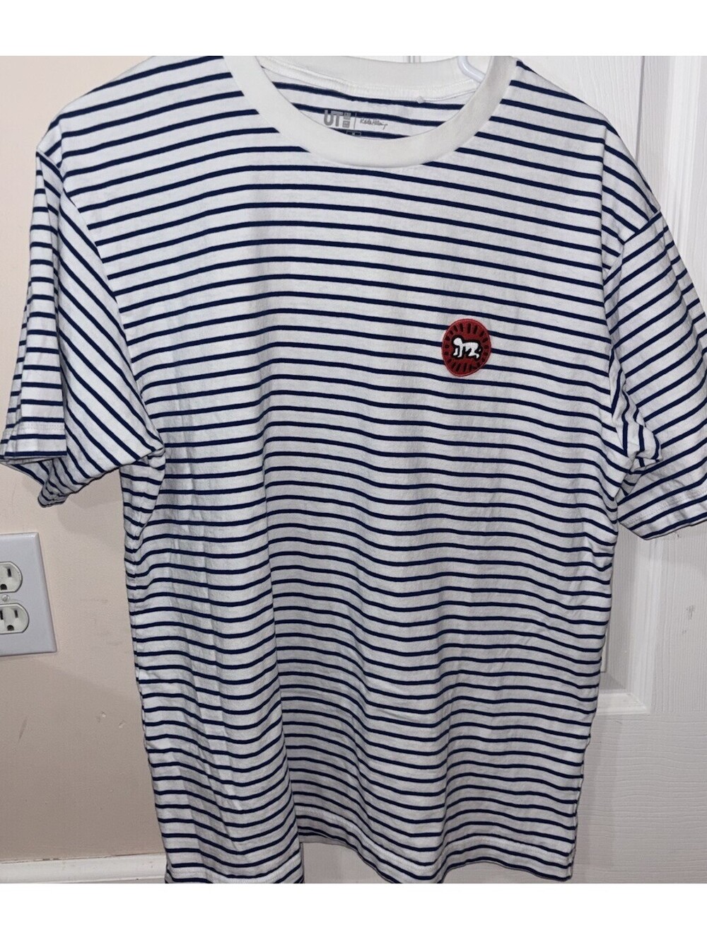 Uniqlo x Keith Haring Striped Blue White T-Shirt Size Medium